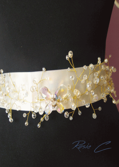 Дизайнерски колан за рокля кристал и сатен - Crystal Butterfly Gold